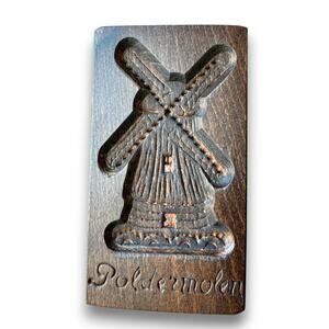 Vintage Dutch Speculaas Poldermolen Wooden Cookie Mold Plank 6 Inches